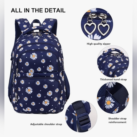 Daisy Printed Backpacks With Lunch Pack Pencil Case 3pcs, Lightweight Water Resi - Picture 4 of 8